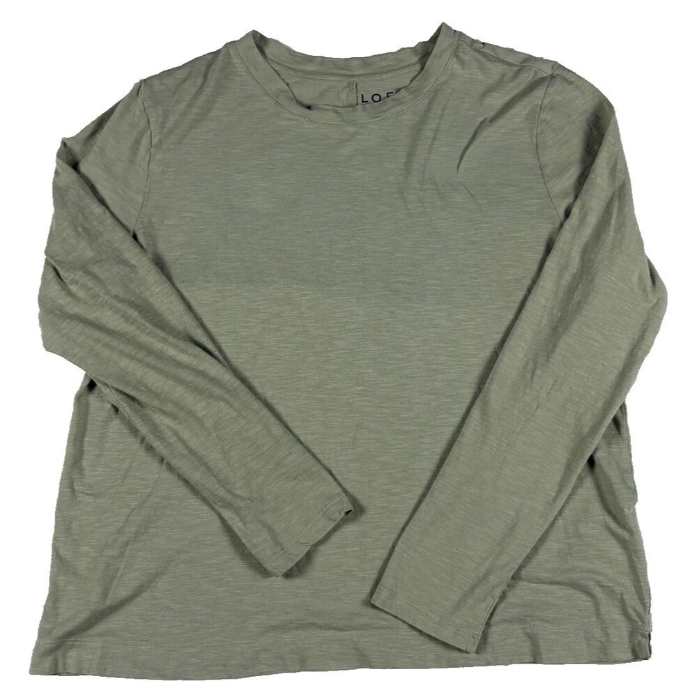 LOFT Women's XL Sage Green Long Sleeve Slub Cotton Crewneck Top Casual